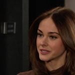 Stephanie’s brown high neck mesh dress on Days of our Lives