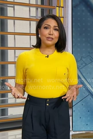 Stephanie’s yellow short sleeve sweater on Good Morning America