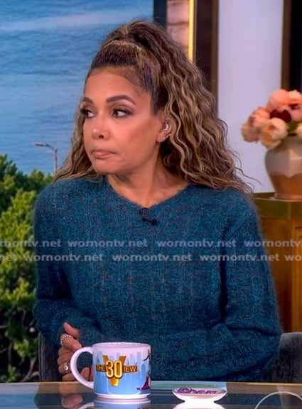Sunny’s teal mohair sweater and skirt on The View