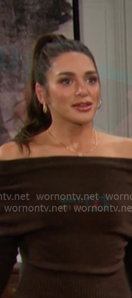 Sydney’s brown off-shoulder sweater dress on Days of our Lives Sydney’s brown off-shoulder sweater dress on Days of our Lives