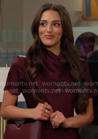 Sydney's brugundy cowl neck mini dress on Days of our Lives