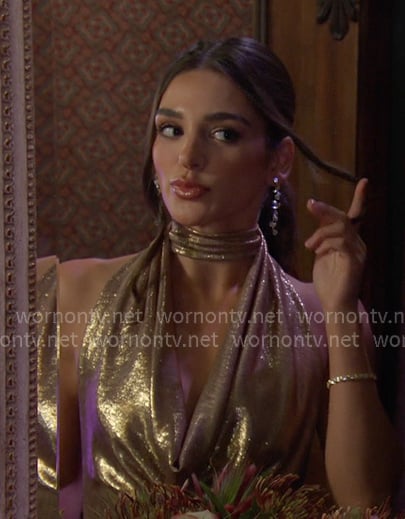 Sydney’s metallic cowl neck gowon on Days of our Lives