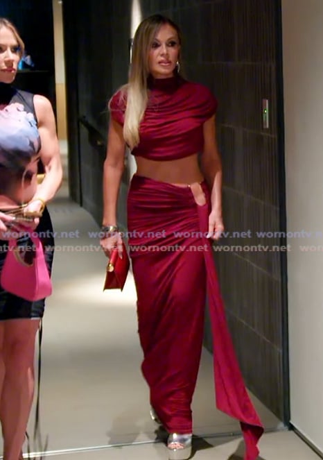 Tamra’s red cropped top and skirt on The Real Housewives of Orange County