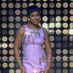 Tamron's pink floral embellished mini dress on Tamron Hall Show Tamron's pink floral embellished mini dress on Tamron Hall Show