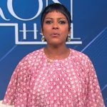 Tamron’s pink printed midi dress on Tamron Hall Show Tamron’s pink printed midi dress on Tamron Hall Show