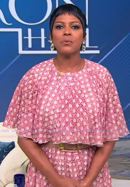Tamron’s pink printed midi dress on Tamron Hall Show