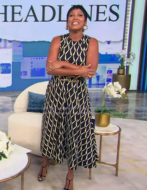 Tamron’s sleeveless geo print dress on Tamron Hall Show Tamron’s sleeveless geo print dress on Tamron Hall Show
