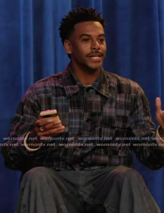 Tariq's blue patchwork jacket on Abbott Elementary