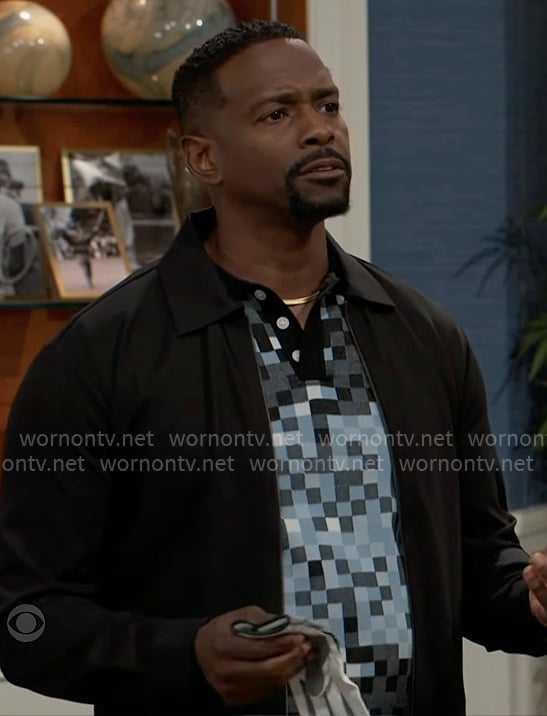 Ted’s blue pixel polo on Beyond the Gates Ted’s blue pixel polo on Beyond the Gates