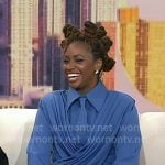 Teyonah Parris's blue tie neck shrit and culottes on Today Teyonah Parris's blue tie neck shrit and culottes on Today