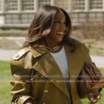 Tia’s mustard oversized leather jacket on The Real Housewives of Potomac Tia’s mustard oversized leather jacket on The Real Housewives of Potomac