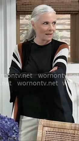 Tracy’s black striped cardigan on General Hospital Tracy’s black striped cardigan on General Hospital