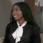 Trina's black pointelle knit dress on General Hospital Trina's black pointelle knit dress on General Hospital