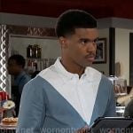 Tyrell’s blue and white triangle shirt on Beyond the Gates