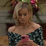 Vanessa’s floral off the shoulder top and black lace skirt on Beyond the Gates