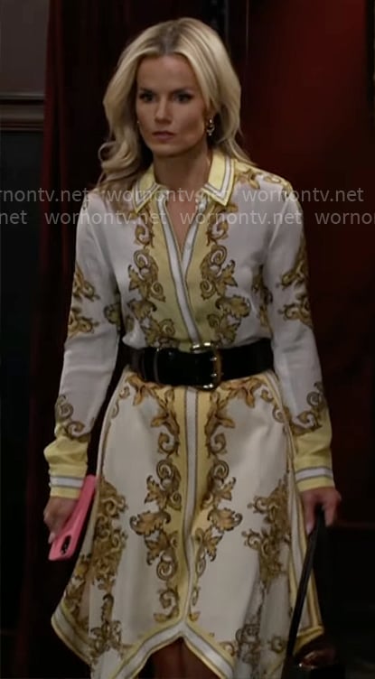 Vanessa’s yellow printed blouse and skirt set on Beyond the Gates