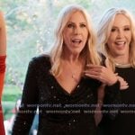 Vicki’s black embellished drape dress on The Real Housewives of Orange County Vicki’s black embellished drape dress on The Real Housewives of Orange County