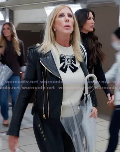 Vicki’s Chanel sweater and leather jacket on The Real Housewives of Orange County
