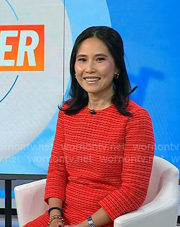 Vicky's red embroidered shift dress on Today