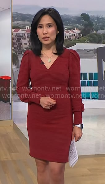 Vicky’s red ribbed v-neck dress on NBC News Daily