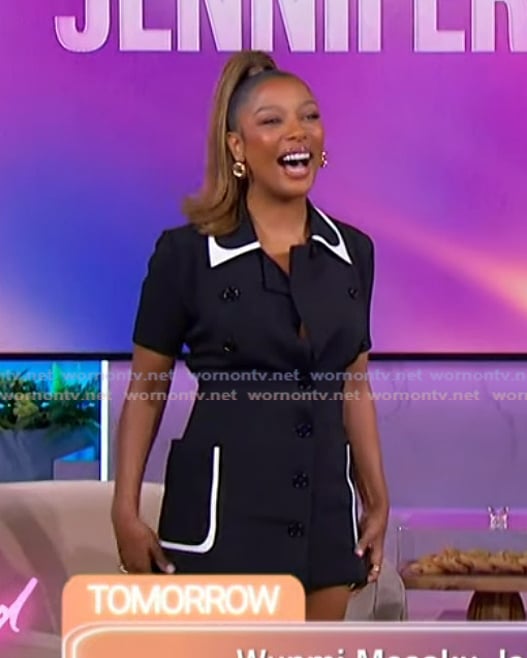 Victoria Monet’s black contrast mini dress on The Jennifer Hudson Show Victoria Monet’s black contrast mini dress on The Jennifer Hudson Show