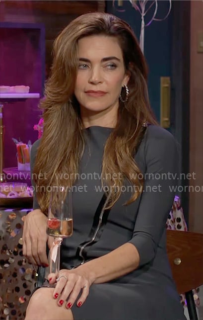 Victoria's grey asymmetric zip front dress on The Young and the Restless