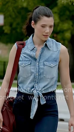 Violet’s denim tie front top on Chicago Fire Violet’s denim tie front top on Chicago Fire