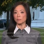 Weijia Jiang’s grey shirtdress with white collar on CBS Mornings