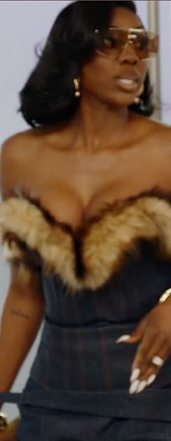 Wendy's fur trim denim corset top on The Real Housewives of Potomac