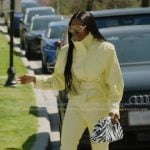 Wendy’s yellow belted jacket on The Real Housewives of Potomac Wendy’s yellow belted jacket on The Real Housewives of Potomac