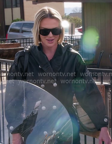 Whitney’s black double breasted leather jacket on The Real Housewives of Salt Lake City Whitney’s black double breasted leather jacket on The Real Housewives of Salt Lake City
