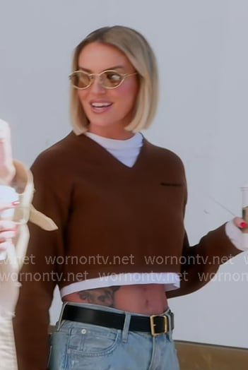 Whitney’s brown layered sweater on The Real Housewives of Salt Lake City