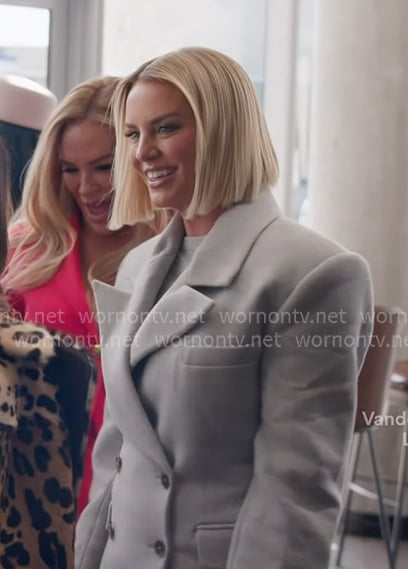Whitney’s grey double breasted wool blazer on The Real Housewives of Salt Lake City Whitney’s grey double breasted wool blazer on The Real Housewives of Salt Lake City