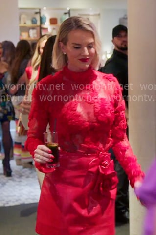Whitney's red floral lace top and leather skirt on The Real Housewives of Salt Lake City