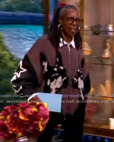 Whoopi’s printed cardigan on The View Whoopi’s printed cardigan on The View